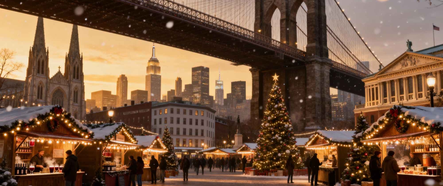 Christmas market under the Brooklyn Bridge in New York